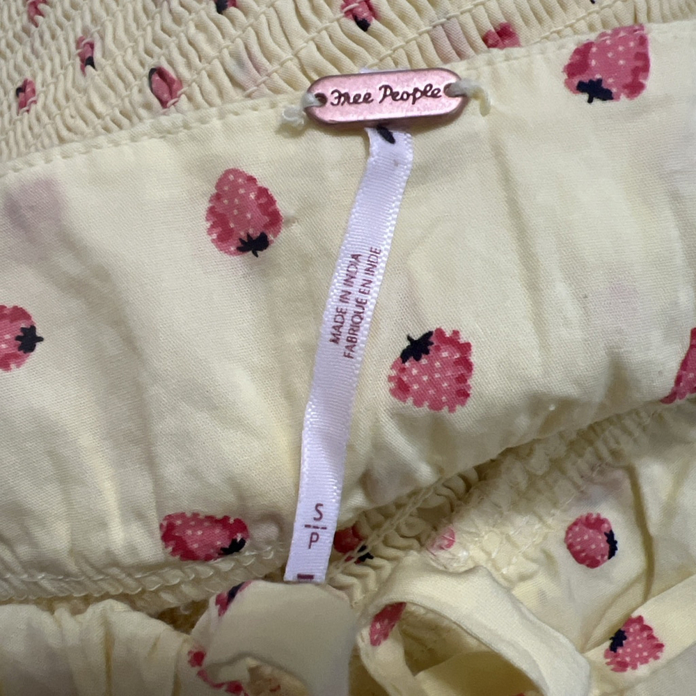 Free People Lavender Daze Midi Dress Sz S Yellow Strawberry Drop- Waist Smocked - Picture 12 of 13